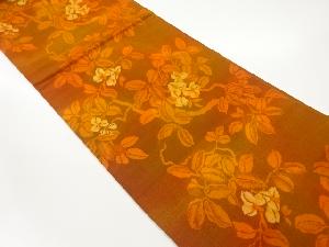 枝葉に花模様織出し開き名古屋帯（額縁仕立て）